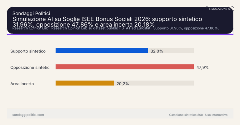 Immagine di anteprima per Simulazione AI su Soglie ISEE Bonus Sociali 2026: supporto sintetico 31.96%, opposizione 47.86% e area incerta 20.18%