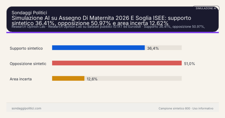 Immagine di anteprima per Simulazione AI su Assegno Di Maternita 2026 E Soglia ISEE: supporto sintetico 36.41%, opposizione 50.97% e area incerta 12.62%