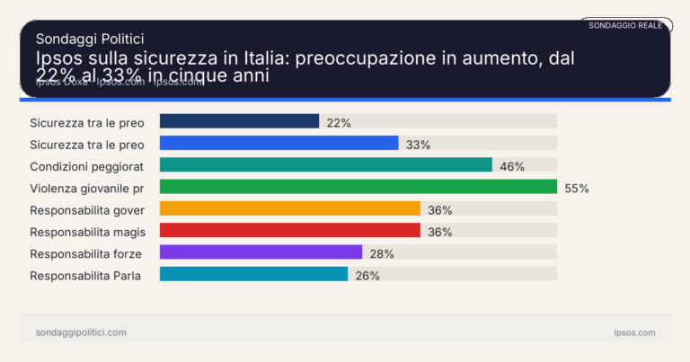 Immagine di anteprima per Ipsos sulla sicurezza in Italia: preoccupazione in aumento, dal 22% al 33% in cinque anni