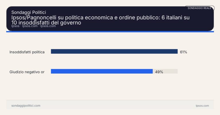 Immagine di anteprima per Ipsos/Pagnoncelli su politica economica e ordine pubblico: 6 italiani su 10 insoddisfatti del governo