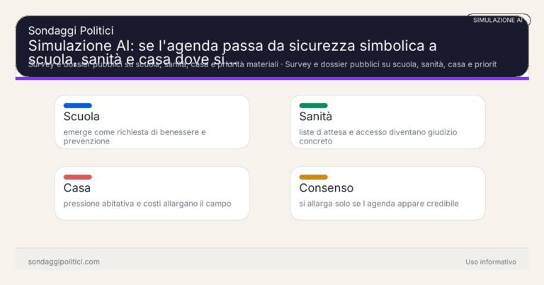 Immagine di anteprima per Simulazione AI: se l’agenda passa da sicurezza simbolica a scuola, sanità e casa dove si allarga davvero il consenso