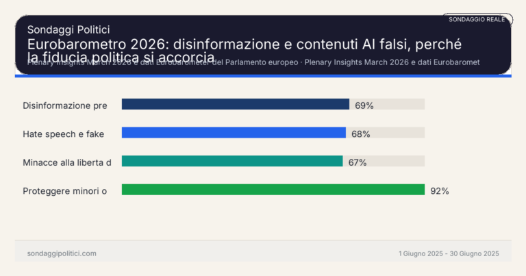 Immagine di anteprima per Eurobarometro 2026: disinformazione e contenuti AI falsi, perché la fiducia politica si accorcia
