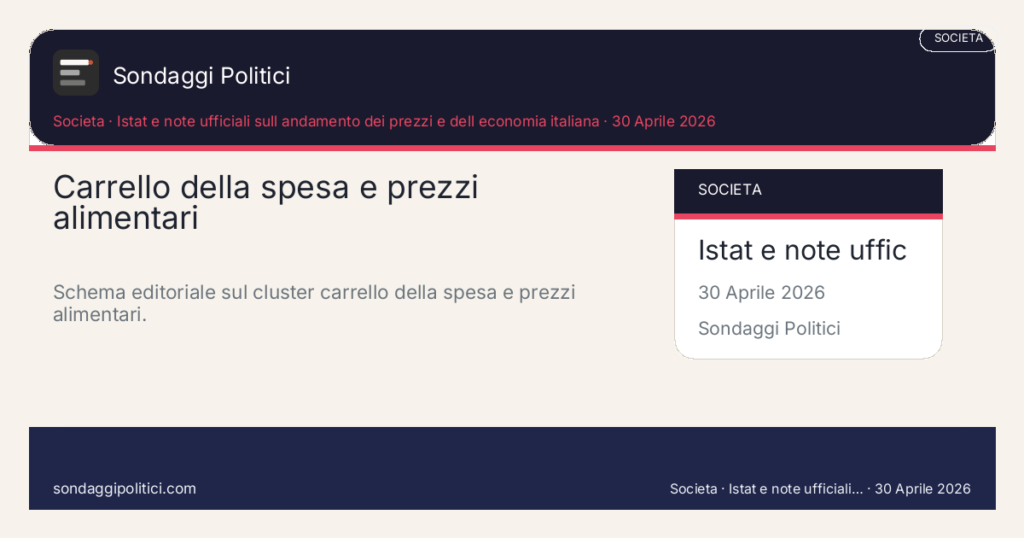 Card editoriale Istat e note ufficiali sull andamento dei prezzi e dell economia italiana Le 4 leve che trasformano la spesa in opinione pubblica: Carrello della spesa e prezzi alimentari. Schema editoriale sul cluster carrello della spesa e prezzi alimentari.. Trend topic editoriale: questo visual non mostra un nuovo sondaggio del sito, ma sintetizza come il carrello della spesa entra nell opinione pubblica.