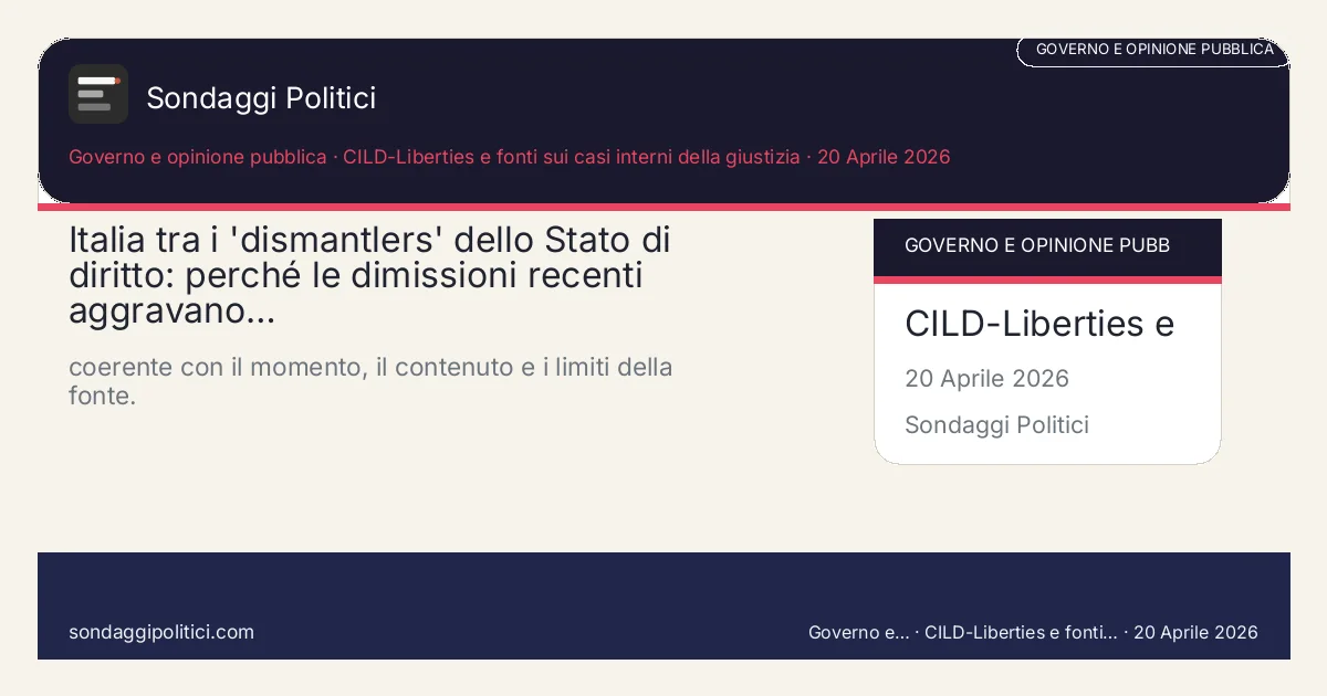 Card editoriale CILD-Liberties e fonti sui casi interni della giustizia Contesto, domanda politica e criteri di lettura: Italia tra i 'dismantlers' dello Stato di diritto: perché le dimissioni recenti aggravano…. coerente con il momento, il contenuto e i limiti della fonte.. Contenuto source-based: leggere sempre insieme a fonte primaria, metodo e limiti.